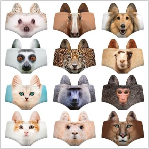 Wild Animal 3D Printing Ear Woman Sexy Panties Funny New Arrive Fashion Lady Underwear Dog Llama Puma Monkey Cat Briefs