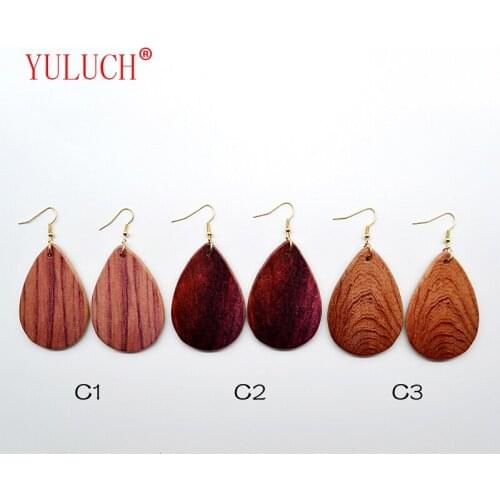 YULUCH 2018 Personality Fashion Woman Drop-like Gradient Wood Pattern Wooden Pendant Jewelry Earrings Party Gift