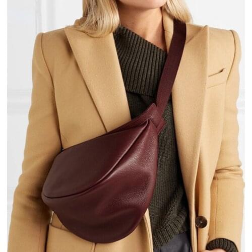 PU Leather Shoulder Bag for Woman 2021 New Wide Single Strap Solid Zipper Half Moon Crossbody Chest Bag Ladies All Match Handbag