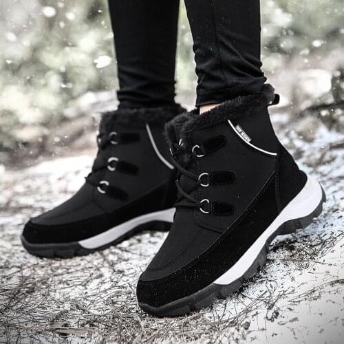 Womens Snow Boots Flats Plus Size Women Thick Sole Boots for Women Warm Winter Shoes Fashion Flat Boots Lace Up High Top Sneaker