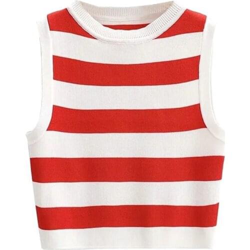 2021 summer women versatile Striped vest T-shirt Slim sleeveless Waistcoat tees Navel exposed Blusas Black white Crop Tank top