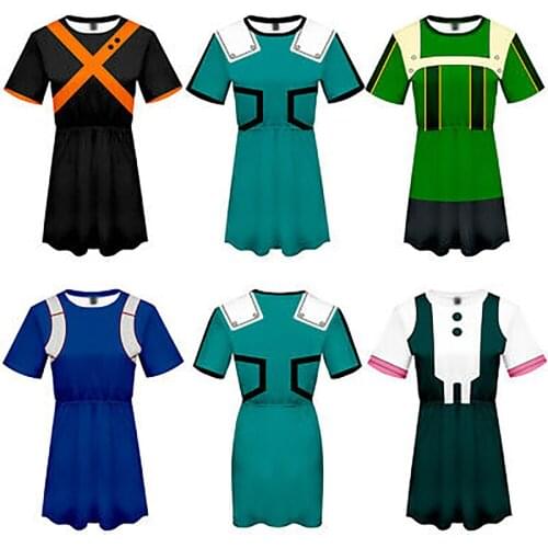 Girl MHA My Hero Academy Cosplay Costume Ochaco Uraraka Asui Tsuyu Summer Dress Plus Size Todoroki Shoto Bakugou Katsuki Dresses