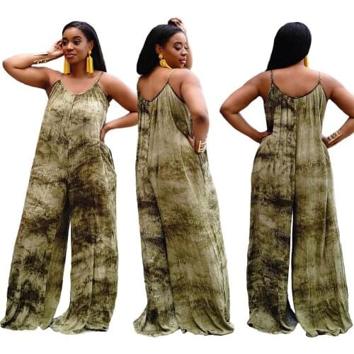 Fashion Clothes Womens Summer Elegant Sling Loose Tie Dye Printed Sexy V Collar Plus Size Jumpsuit 4xl Wholesale Dropshipping