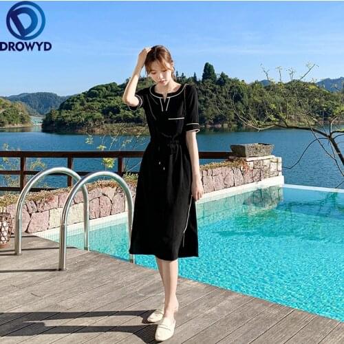 2021 Summer New Chiffon Long Dress Women Black Slim V-neck Short Sleeve Elastic Waist Ruffle Dress Elegant Boho Party Vestidos