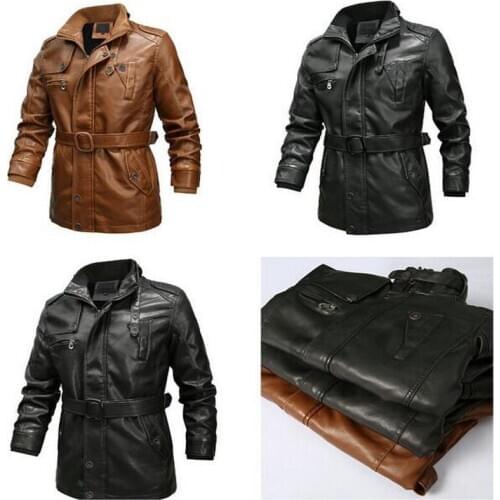 Winter Men Leather Suede Jacket Gentleman leather jacket with velvet washed belt Fleece Lined Faux Leather Coats
