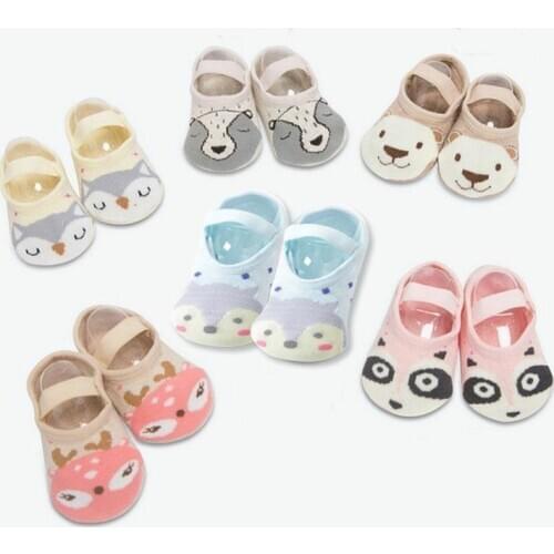 1 Pair Fashion Baby Girls Boys Cute Cartoon Non-slip Cotton Toddler Floor Socks Animal Pattern First Walker Shoes for Newborns