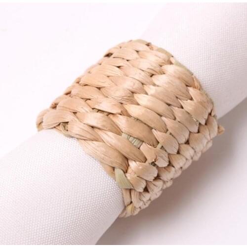 12Pcs Napkin Ring Natural Bamboo Straw Corn Husk Napkin Holder Water Hyacinth Grass Napkin Buckle Wedding Table Decoration