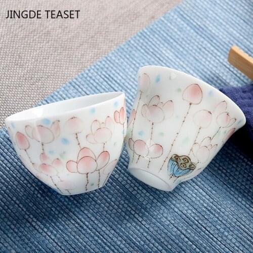 1 Pcs Chinese Ceramic teacup Lotus pattern Single cup Small tea cups Home Teaware Accessories Master cup tea bowl Drinkware