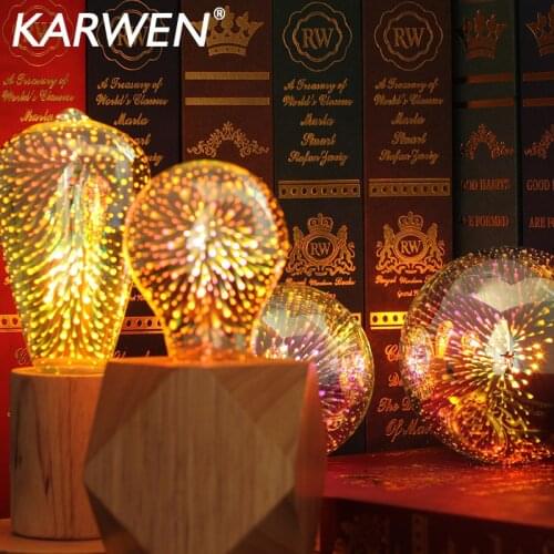 3D Colorful LED Edison Bulb Light E27 110V 220V Vintage Fireworks Decoration Bulb ST64 G95 G80 A60 Christmas Ampoule LED Lamp