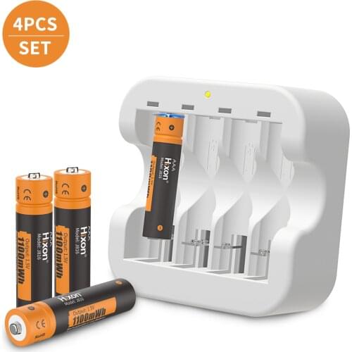 4pc 1100mWh 1.5V AAA Lithium Rechargeable Battery 4 slot charger, Constant Output 1.5V 1200 Cycles