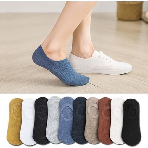 5 Pairs Womens silicone non-slip invisible socks Summer solid color Ankle Boat Socks female soft Cotton slipper socks 35-40 EUR