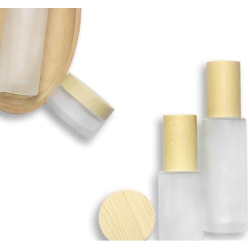 50ml jar Frosted Glass Cosmetic Jar Bottle Face Cream Pot Lotion Spray Pump Bottles with Plastic Imitation Bamboo Lids