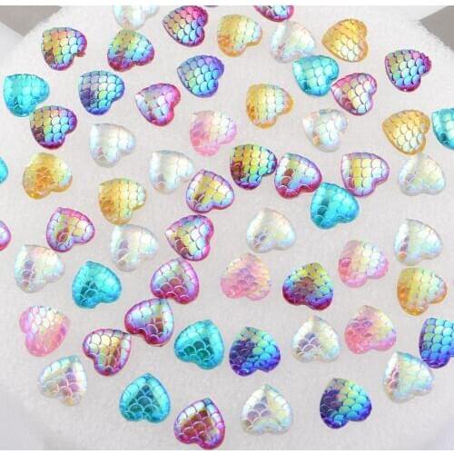 BOLIAO 30Pcs 12*12mm ( 0.47*0.47in ) Heart Shape Fish scale Mix Resin Flatback Clothes Home Holiday Decoration DIY