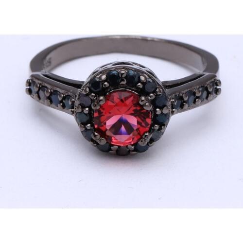 Black Engagement Rings wholesale red black zircon paved jewellery Distribution luxury 2016 cheap round new fashion PROMISE RING