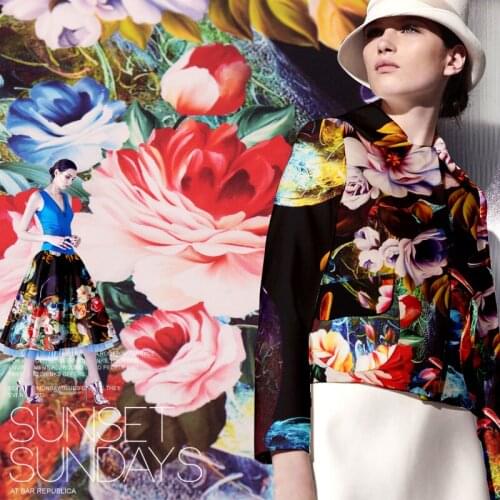 Digital Printing heavy silk wool blend fabrics crisp dress clothing wool fabrics wholesale high quality silk cloth