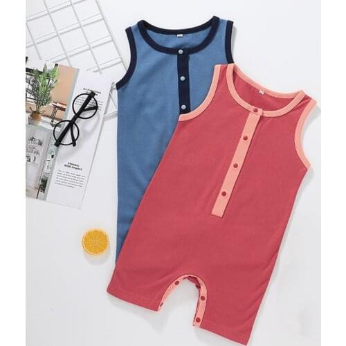 2021 Summer Kids Romper Newborn Infant Baby Girls Boys Sleeveless Solid color Buttons Jumpsuit Clothes Casual Kids Child Outfits