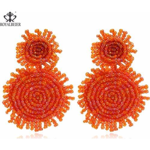 ROYALBEIER Seed Beads Long Tassel Earrings Handmade Weaving Drop Earrings Boho Statement Fashion Jewelry Ethnic Bijoux ES0368