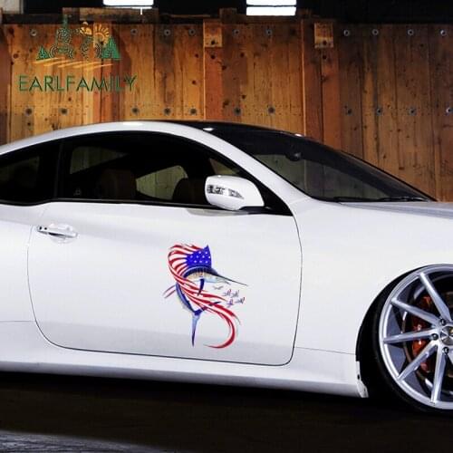 EARLFAMILY 43cm x 35cm For American Flag Fish Car Stickers Waterproof Fine Decal Motorcycle Sunscreen Personality Decoration