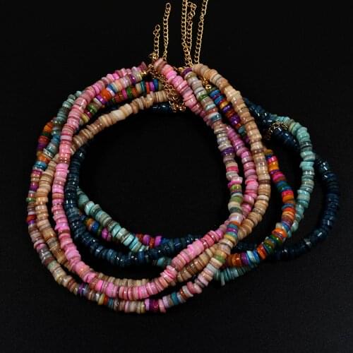 KBJW Bohemia Muti-Color Factory Original Necklace Simple 6mm Shell Slice Long Choker Summer Seaside Holiday Party Jewelry Women