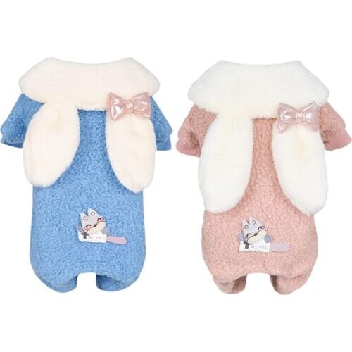 Lovely Winter Dog Clothes Rabbit Ears Home Wear Clothing For Dogs Coat Overalls Chihuahua Jumpsuit Clothing Thicked Dog Apparels
