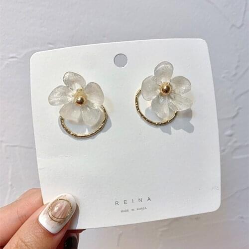 Fahion Korean flower earrings transparent acrylic earrings girl temperament short back hanging earrings female elegant