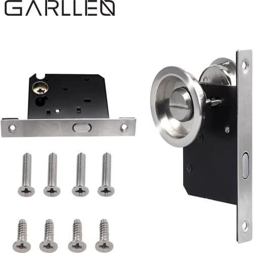 GARLLEN Bathroom Sliding Door Lock Set with Door Handle Hook Flush Pull Slide Lock Knob Design for 35-50mm Thickness Door