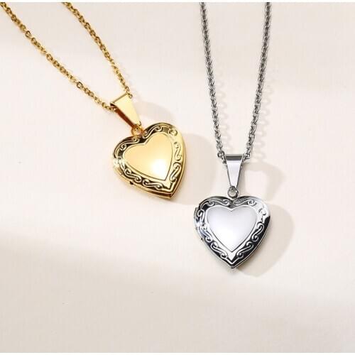 NEWBUY 2020 Fashion Gold/Silver Color Heart Pendant Necklace Unique Design Stainless Steel Necklace Can Open Put Picture