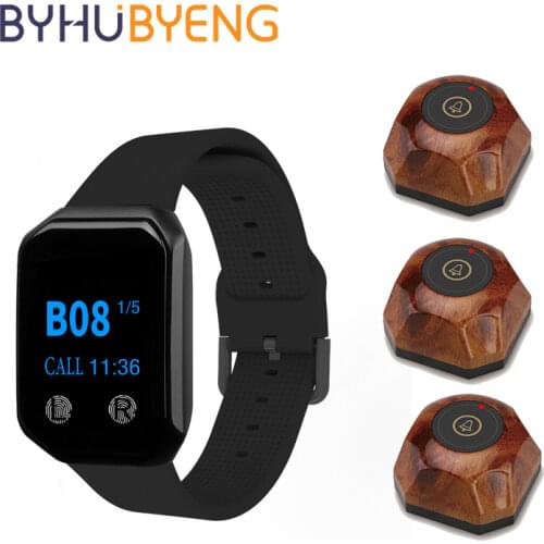 BYHUBYENG Restaurant Paging Caller Wireless Waiter Calling Bell Queue System Vibrat Watch Wrist Pager For Cafe Relogio Digital