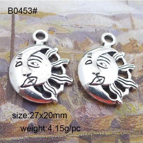 25pcs Antique Silver Color Moon Sun Charms Hanging Pendants Jewelry Necklace Accessory