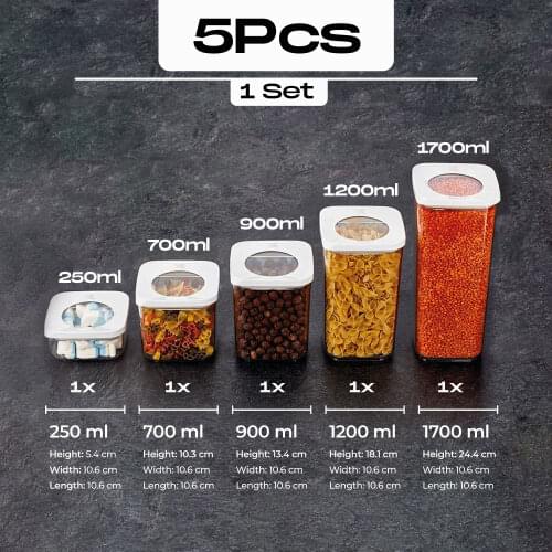 Transparent Storage Box Modern Container Set With Square Vacuum Sunny Lid 5Pcs Hard Plastic Sturdy Healthy Kitchen Organizer