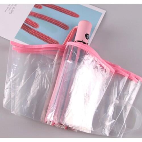 Transparent Fully Automatic Umbrella Men Women Outdoor Three-Folding Sunny Rainy Umbrellas Girls Students Portable Auto Parasols