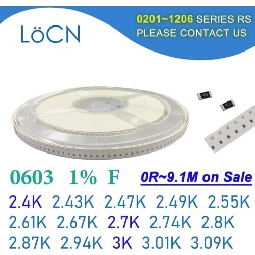 0603 1% 5000PCS SMD Resistor F 2.4K 2.43K 2.47K 2.49K 2.55K 2.61K 2.67K 2.7K 2.74K 2.8K 2.87K 2.94K 3K 3.01K 3.09K 1608 OHM