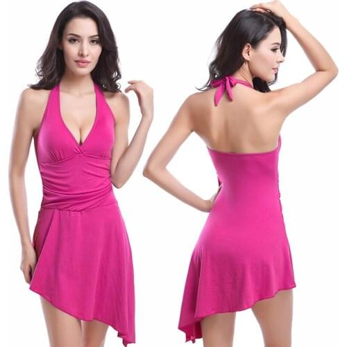 Sexy Swimsuit Women One Piece Beachwear Swim Bathing Suit Solid Beach Dress Brief Female Swimwear