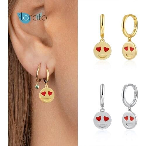 925 Silver Ear Buckle Round smiley Pendant Hoop Earrings for Women Simple Personality Earrings Valentines Day Dating Jewelry