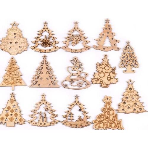 5Pcs Natural Wooden Christmas Tree Decoration Hanging Ornament Xmas Pendant Wood DIY Crafts Home Party Accessory Kid Gifts M2647