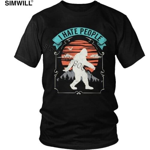 Vintage I Hate People T Shirt Novelty Summer Cotton Tees Men Short Sleeves Streetwear Bigfoot Hiding in the Mountains T-Shirt