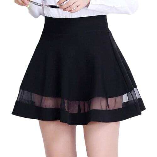 Womens Summer Skirts korean skirt Tutu Saia Faldas Sexy Black Jupe Femme Girl School Skater Mesh Pleated Saias Mini Skirt