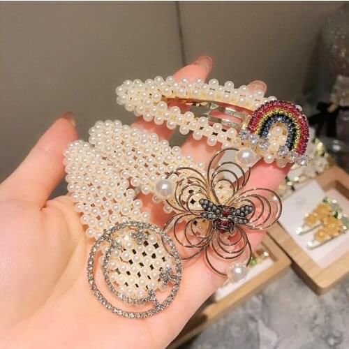 Fashion rainbow Rhinestone Bow Hair Barrette Hair Clip Hairpin Girls Shining Crystal Hair Accessories Women Headdress Wholesale