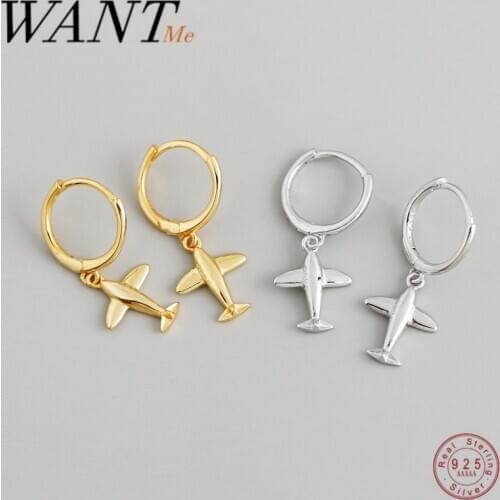 WANTME Genuine 100% 925 Sterling Silver 3D Aircraft Hanging Stud Earrings for Women Luxury Airplane Punk Fine Jewelry Gift 2020
