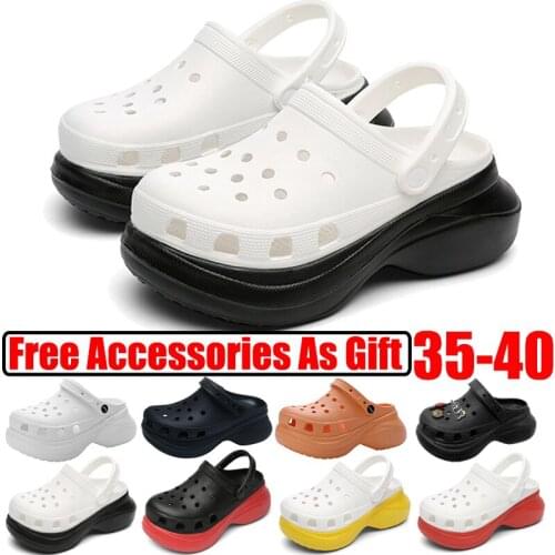 Similarfree Women Clogs Fashion INS Hot Sales 7CM High Heels Sandals Outdoor Beach Shoes Zapatillas Mujer Splicing Slippers