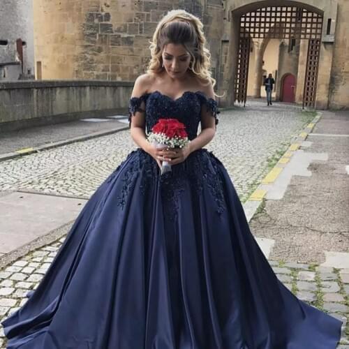 Robe de bal longue Navy Blue Prom dress Long 2019 Custom made Plus size Satin Prom dresses Evening Party Gowns