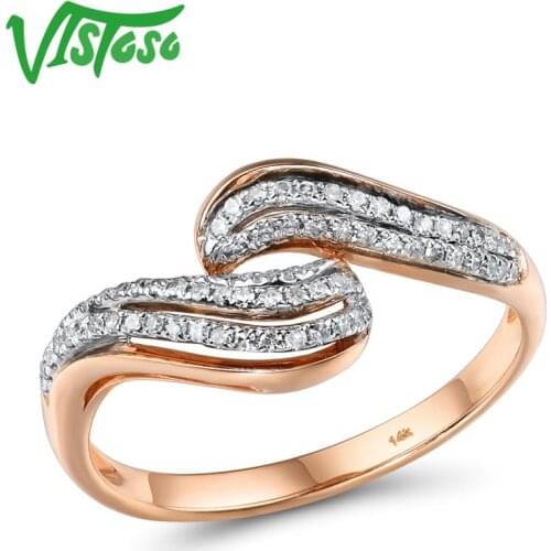 VISTOSO Genuine 14K 585 Rose Gold Ring For Lady Sparkling Diamonds Twisting Rings Unique Engagement Anniversary Fine Jewelry