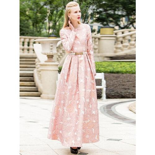 Plus Size Good Quality Spring Women Boho Long Sleeves Fashion Dress Floral Jacquard New Autumn Winter Long Maxi Dress