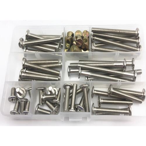 1 box with 58pcs Furniture Hardware Screw baby bed accessories nut set cross cut flat head screw reverse set M6 M8