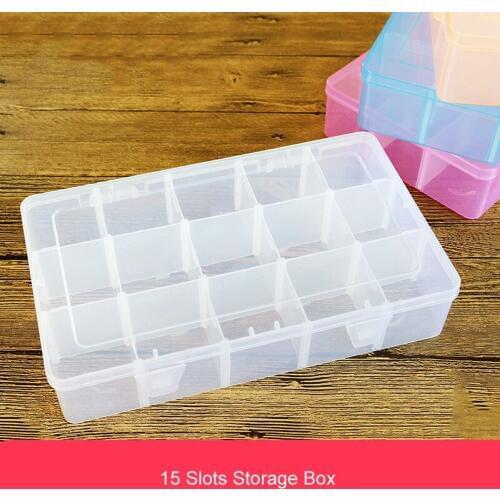 15 Compartments Plastic Storage Box Plastic Transparent Display Case Organizer Holder Container For Rhinestone Beads Earrings