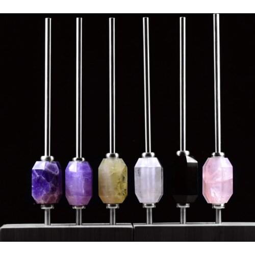 2019 New Eco-friendly Collapsible Amethyst/Rose quartz Clear Crystal drink straw Reusable Stainless Steel Straw With Brush
