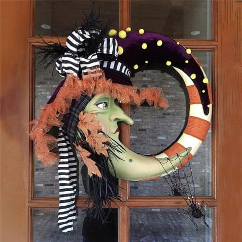 2021 Halloween Wreath Moon Witch Wreath Door Hanging Decoration Happy Halloween Christmas Home Decor Party Supplies