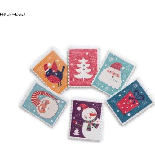 30pcs Retro series Stamp shape Christmas Theme Wooden Buttons for Sewing Scrapbooking Clothing Crafts Accessories Decor 38mm