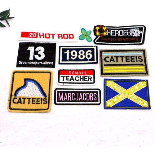 Blue Flame Alphabet Hot School Cross Rectangle Icon Embroidery Applique Patches For Clothing DIY Iron on Badges on the Backpack