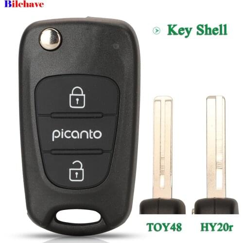 Bilchave 3 Buttons Flip Folding Smart Remote Car Key Shell Case Fob For Kia Picanto With Uncut TOY48 / Hy20r Blade Replacement